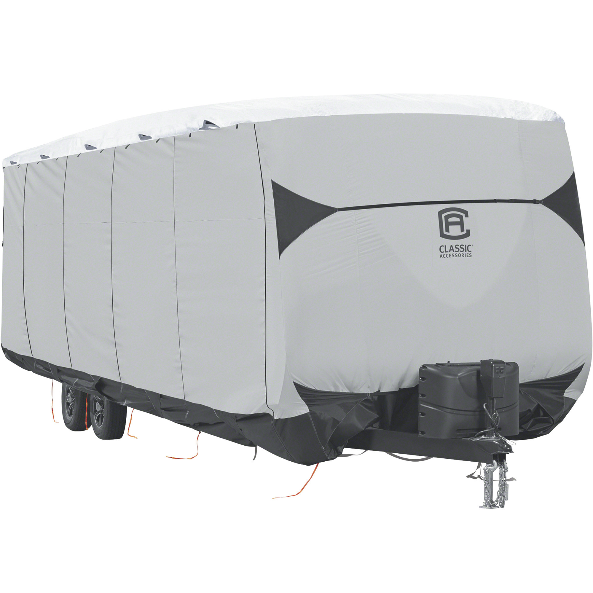 Classic Accessories Overdrive SkyShield Travel Trailer Cover, Gray and White, Fits 15ft.L-18ft.L x 114in.H Travel Trailers, Model# 80-382-103001-EX